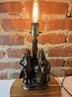 Antique Copper Table Lamp French Victorian Couple Figurines  Lamp Socket By Deal