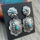 Turquoise Stamped Concho Dangle Earrings Sterling Silver Lavina Benally Navajo