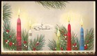 Unused Vintage Merry Christmas Greeting Card Mcm Xmas Mod Candles Snowy Village