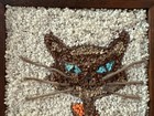 Vtg Siamese Cat Gravel Art Wall Hanging Mcm Retro Blue Eyes Orange Sweater Rare