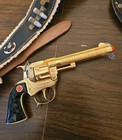 Hubley Tex Leather Holster With Rare Gold Cap Gun Vintage Usa Orange Safety Cap 