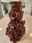 Antique Chinese Hand Carved Soapstone Foliage Vase Sculpture 10    Tall Very Nice