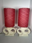 Mcm Vtg White Ceramic Helix Table Lamps Red Fiberglass Shades Hollywood Regency