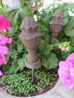 Pair Awesome Old Antique Garden Stakes Cast Iron Metal Ornate Finial On Top