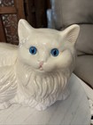 Vintage Large Mold Ceramic Cat Statue Figurine Persian Lying Blue Eyes 14 Inch