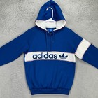 Adidas Women Pullover Hoodie Jacket Small Blue Drawstring Stretch Pocket Logo