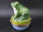 Green Frog Porcelain Hinged Trinket Box Froggy