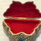Vintage Ornate Metal Jewelry Trinket Box Velvet Roses Floral Filigree