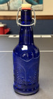 Vintage Cobalt Blue Swing Top Glass Bottle W  Embossed Design   9 5   