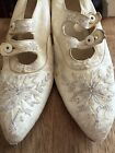 Antique Victorian Style Ivory White Soft Leather Beaded Wedding Shoes Pumps