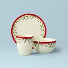 Lenox Holiday 12 Piece Christmas Dessert Set Holly Plates Bowls Mugs New