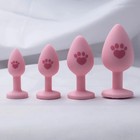 Pink Silicone Anal Plug For Woman 4 Sizes Cat Paw Pattern Smooth Surface