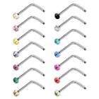 14pcs 316l Surgical Stainless Cz Gem Nose Studs Bone Ring Lip Ear Piercing 20g