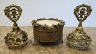 Vtg West Germany Gold Floral Ormolu Perfume Powder Vanity Set Hollywood Regency