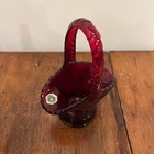 Vtg Westmoreland Ruby Red Glass Basket  6 5     Cadmium Glow