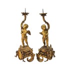 Antique French Gilt Bronze Cherub Candlestick Pair 14  Figural Putti Rococo