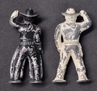 Vintage 2 Lead Metal Toy Barclay Pod Foot Western Cowboy Figure Soldier 