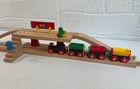 Brio  33377 Two Level Train Station Platform Tipping Cars Figures Wooden Railway