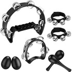 8 Pcs Tambourines For Adults Metal Jingles Hand Held Percussion Half Moon Black