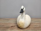 Vintage White Carved Wooden Swan Decoy Figurine Small 3 x6 