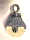 Vintage Antique  Cast Iron Pulley - Signed Myers H310 - 6 Inch Wooden Wheel