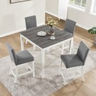 Counter Height Dining Table Set W 4 Chairs  5-pc Grey White Kitchen