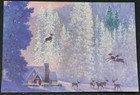 Christmas Greeting Card Glitter Snow Scene House Flying Reindeer Hallmark Unused