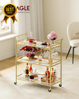 Gold Bar Cart 3 Tier Mirrored Serving Cart Wine Glass Holders Kitchen