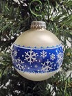 Blue Band Of Snowflakes Glitter Glass Balls Christmas Tree Ornament Set Of 4
