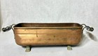 Vintage Footed Copper Brass Jardiniere Planter Pot Delft Porcelain Handles