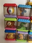 Vintage Fisher Price Peek A Boo Block Lot Of Sensory Toys Baby Stacking Animals
