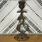 Antique Victorian Cast Iron Gothic Mythical Dragon Griffin Candlestick As Is