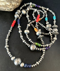 Turquoise  Coral Spiny Oyster Navajo Pearls Sterling Silver Bead Necklace 48 