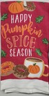 Set Of 2 Kitchen Towels 15 x25   Happy Pumpkin Spice Everything Season On Red mi
