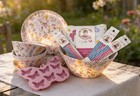 Dolly Parton Discontinued Kitchen Set Rare 26 Pc Plates Bowls Straws Tablecloth