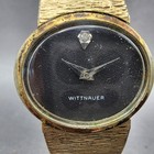 Wittnauer Watch Women 28mm Black Dial Gold Tone Oval Manual Wind Runs Vtg