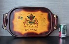 Vtg Hand Painted Wooden Guyana Souvenir Tray Coat Of Arms Flag Map Handles  20 l