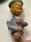 German Folk Art Hand Carved Wood Cork Wine Bottle Stopper Man Drinks Vintage