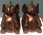 Vintage Pair Of Heavy Bronze Copper 6  Trunk Up Lucky Elephant Bookends