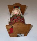 Vintage Dollhouse Baby Cradle Crib Wooden Miniature Bed 2 x3  Hand Painted Dolly
