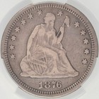 1876-cc Seated Liberty Quarter Cacg Vf20 Cac Attractive Lilac Gray Patina