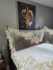 Vtg Cotton Canopy Bed Topper Net French Country Tassles Full Queen 90x96  Fringe