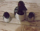 Set Of 3 Hand  Painted Wooden  Loons 4 Inch   2 Inch Black Blue White Red Eyes