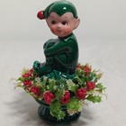 Adorable Vintage Pixie Elf Sitting  On Pedestal 4  Inarco Japan Hand Painted Mcm