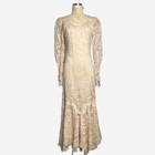 Vintage 80s Becky Bisoulis Nude Edwardian Victorian Lace Wedding Gown Xs s