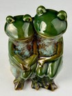 8  Frog Couple Anthropomorphic Statue Figurine Ceramic Art Pottery Green Glossy
