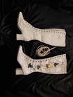 1970s White Leather Embroidered Penny Lane Lace-up Sole 6 25   Calf 12