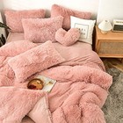  5 Pcs Shaggy Duvet Cover Bedding Set - Fluffy King california King Blush