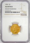 1854 Three Dollar Indian Gold Coin  3 - Certified Ngc Au Details - Rare Coin 