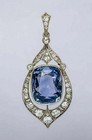 Art Deco 10 50ct Sapphire Diamond Pendant Necklace 14k Gold 925 Silver